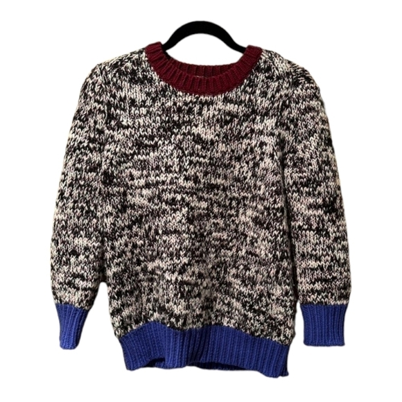 J.Crew black/ Blue marled Quality Wool blend Knit Pullover warm winter Sweater M - Picture 3 of 8